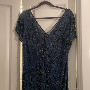 Pisarro Nights Beaded Mesh Column Gown Dress